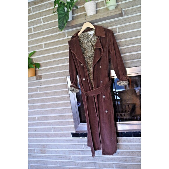VTG 90s Y2K Newport News Brown Corduroy Trench Newport News animal print size 6 - Picture 2 of 8